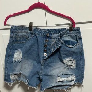 High Waisted Ripped Jean Shorts